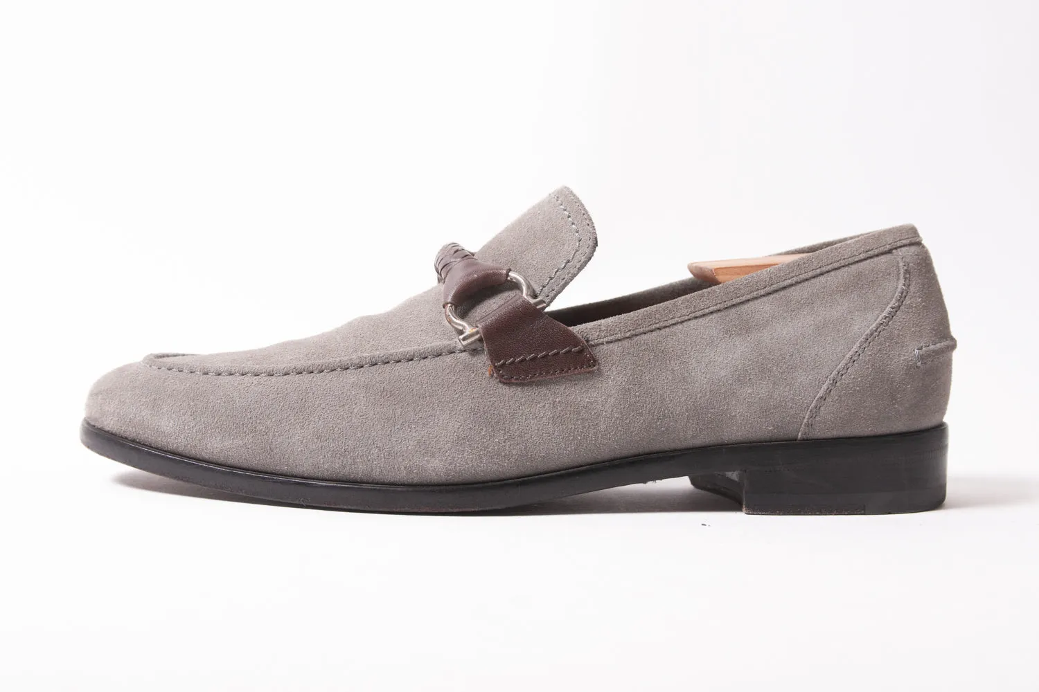 Salvatore Ferragamo Grey Suede Braided Band Loafers