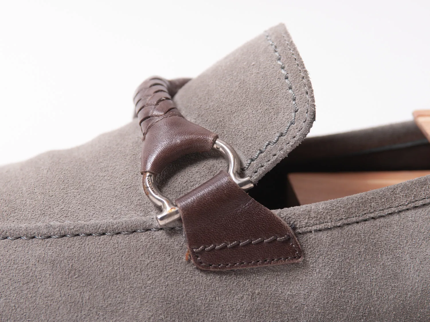 Salvatore Ferragamo Grey Suede Braided Band Loafers