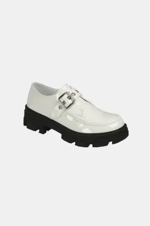 Samara Buckled Platform Lug Sole Loafers In White