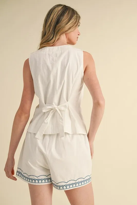 SANTORINI EMBROIDERED VEST SET IN WHITE