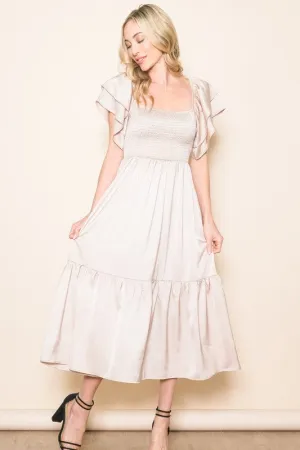 Satin Flowy Flutter Sleeve Smocked Dress