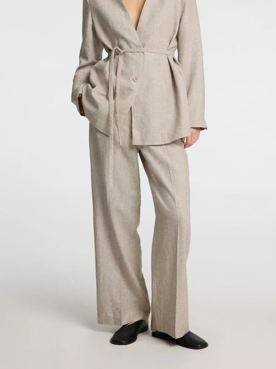 Selected Femme Margo tara linen wide leg trouser Sepia Tint