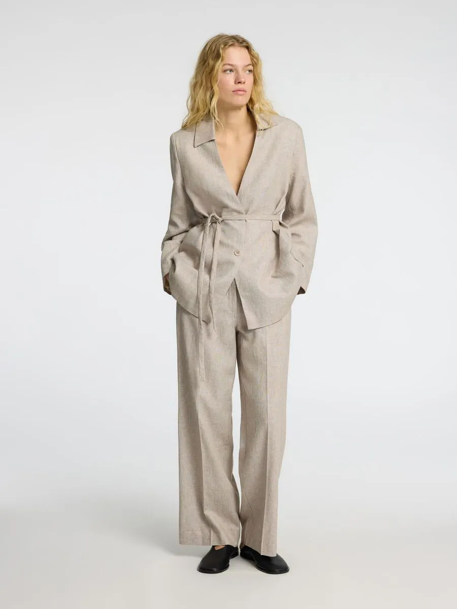 Selected Femme Margo tara linen wide leg trouser Sepia Tint
