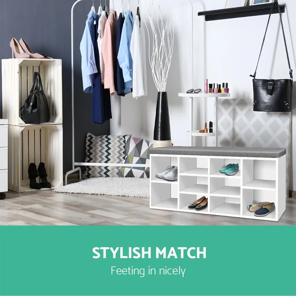 Shoe Bench with Storage Cubes - White