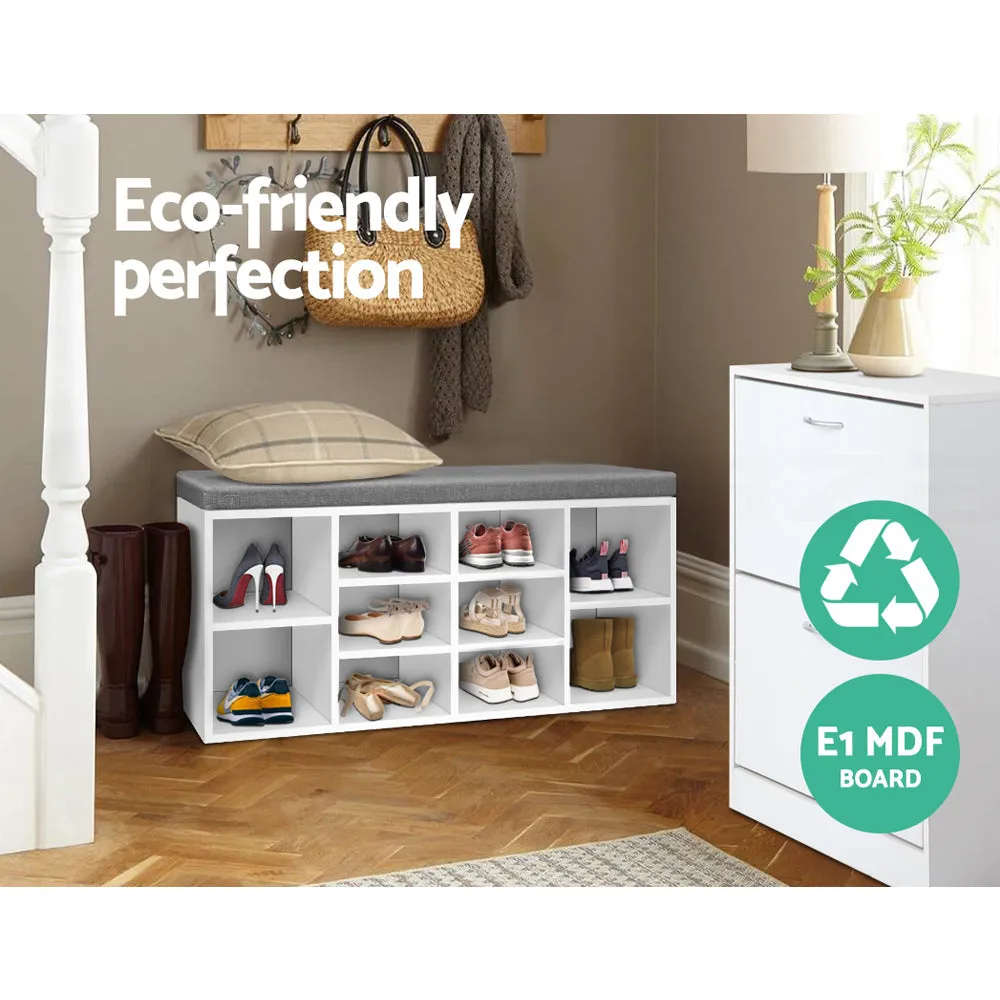 Shoe Bench with Storage Cubes - White
