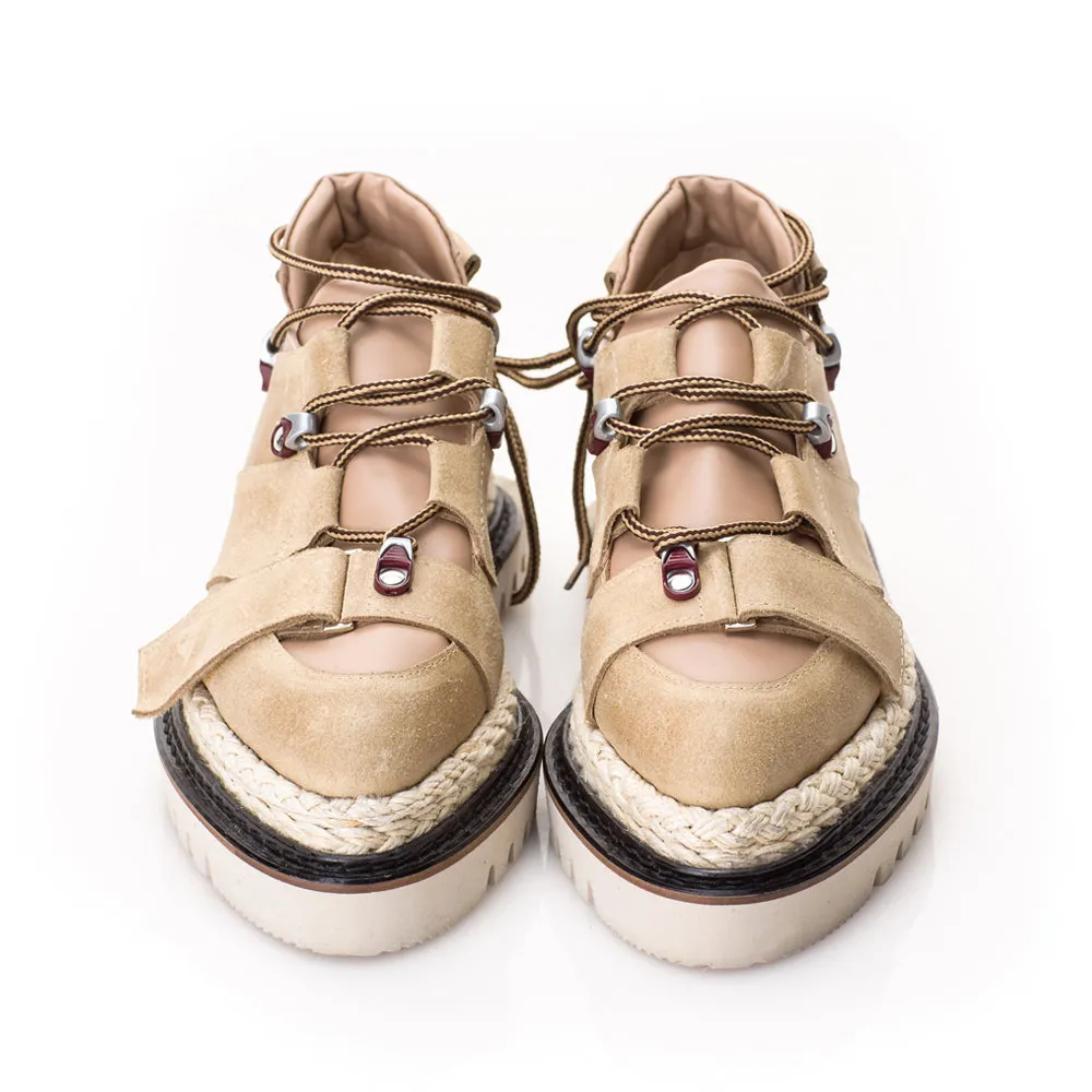 SHR Don't Blame Me beige leather flat platform shoes