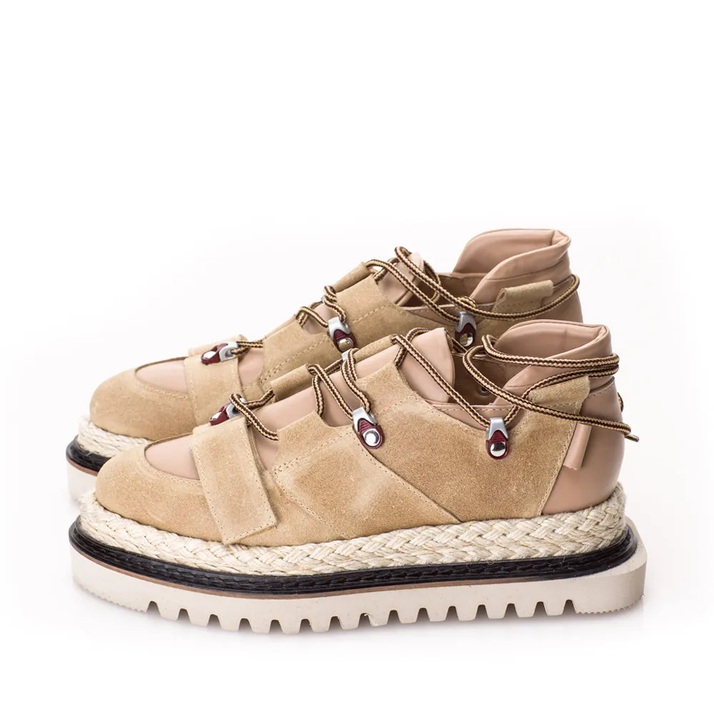 SHR Don't Blame Me beige leather flat platform shoes