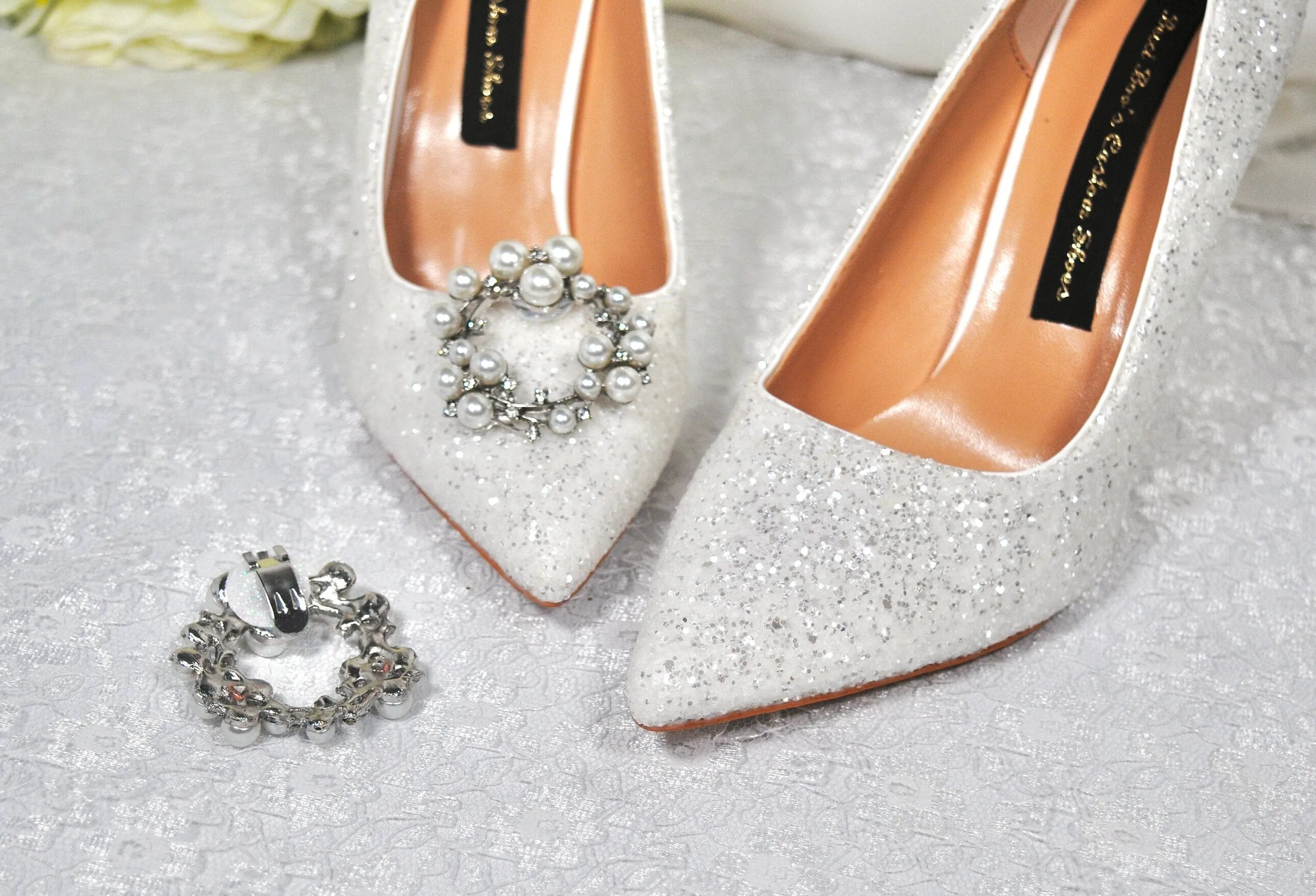 Silver and Pearl Shoe Clips