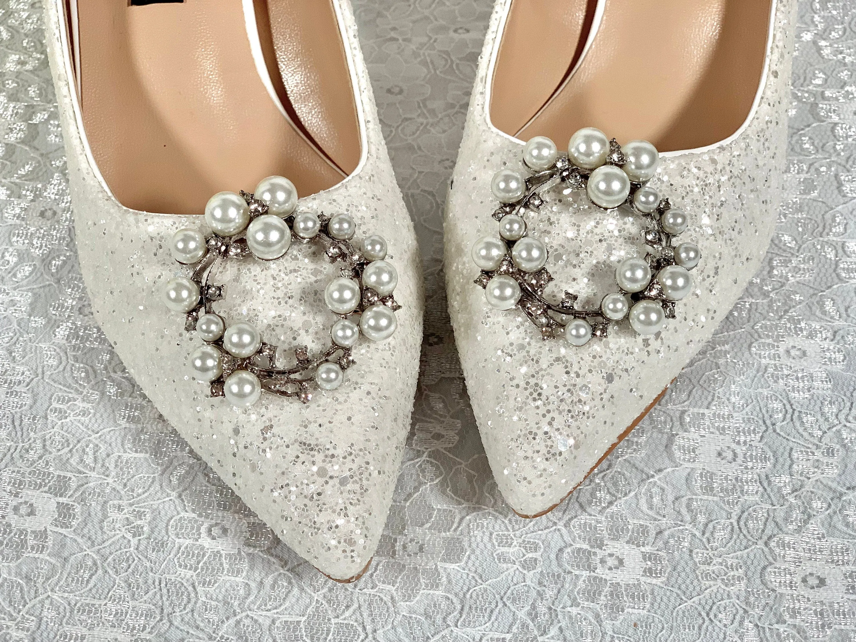Silver and Pearl Shoe Clips