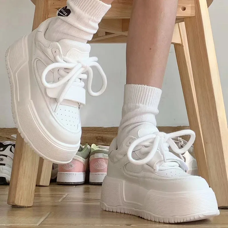 Sohiwoo Women Platform Versatile Casual Outdoor Solid Sneakers Comfortable Lace Up Running Walking Sports Fashion Shoes Female 35-40