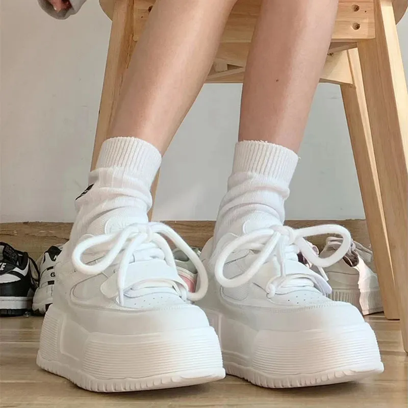 Sohiwoo Women Platform Versatile Casual Outdoor Solid Sneakers Comfortable Lace Up Running Walking Sports Fashion Shoes Female 35-40