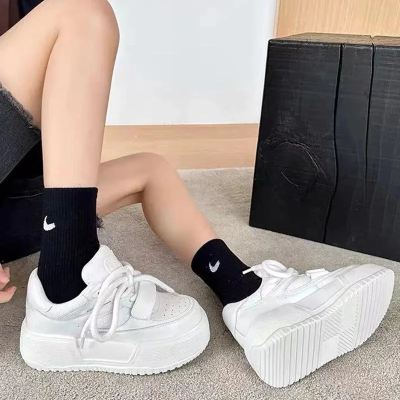Sohiwoo Women Platform Versatile Casual Outdoor Solid Sneakers Comfortable Lace Up Running Walking Sports Fashion Shoes Female 35-40