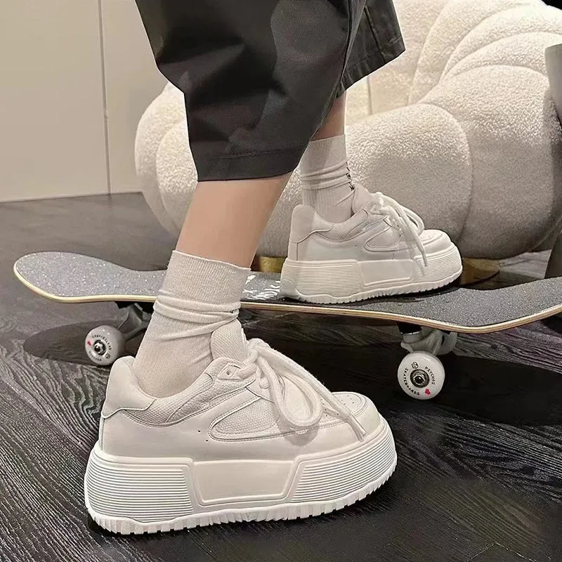 Sohiwoo Women Platform Versatile Casual Outdoor Solid Sneakers Comfortable Lace Up Running Walking Sports Fashion Shoes Female 35-40