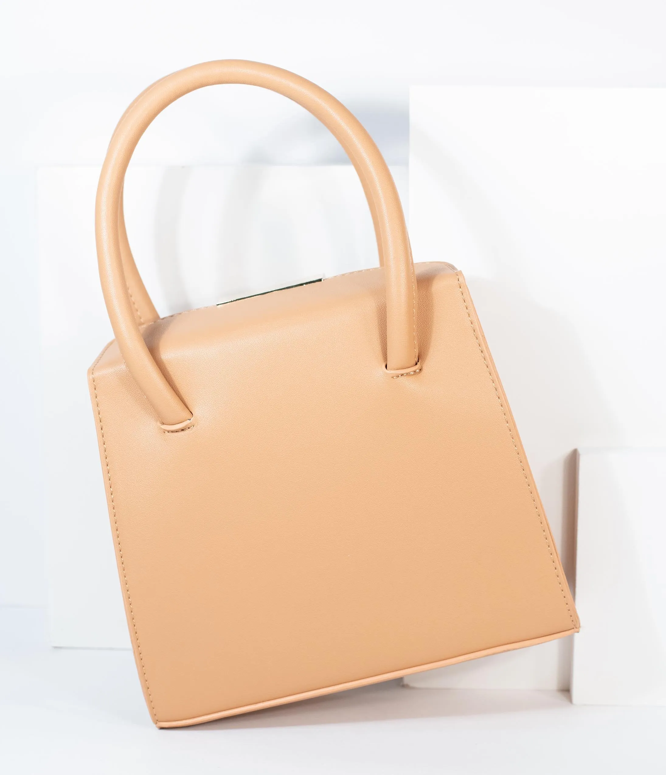 Tan Leatherette Square Handbag