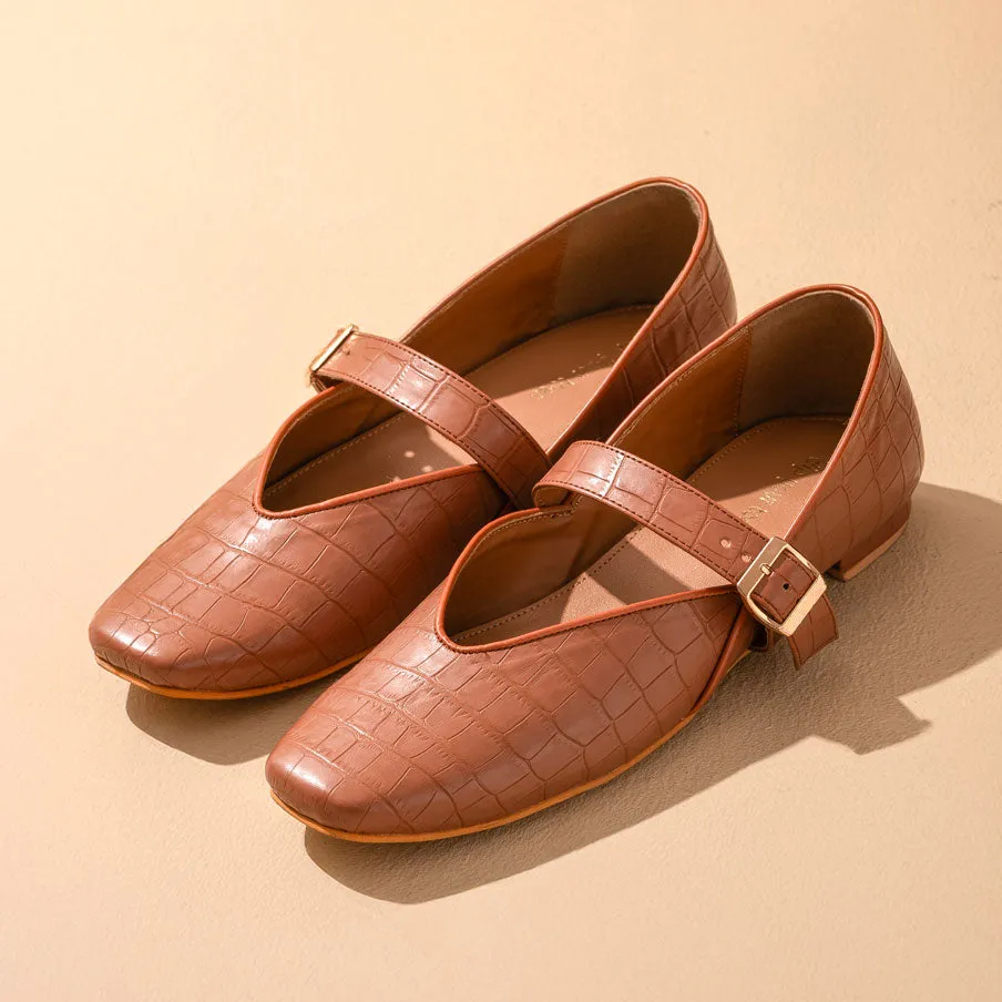 Tan textured Mary Jane Flats