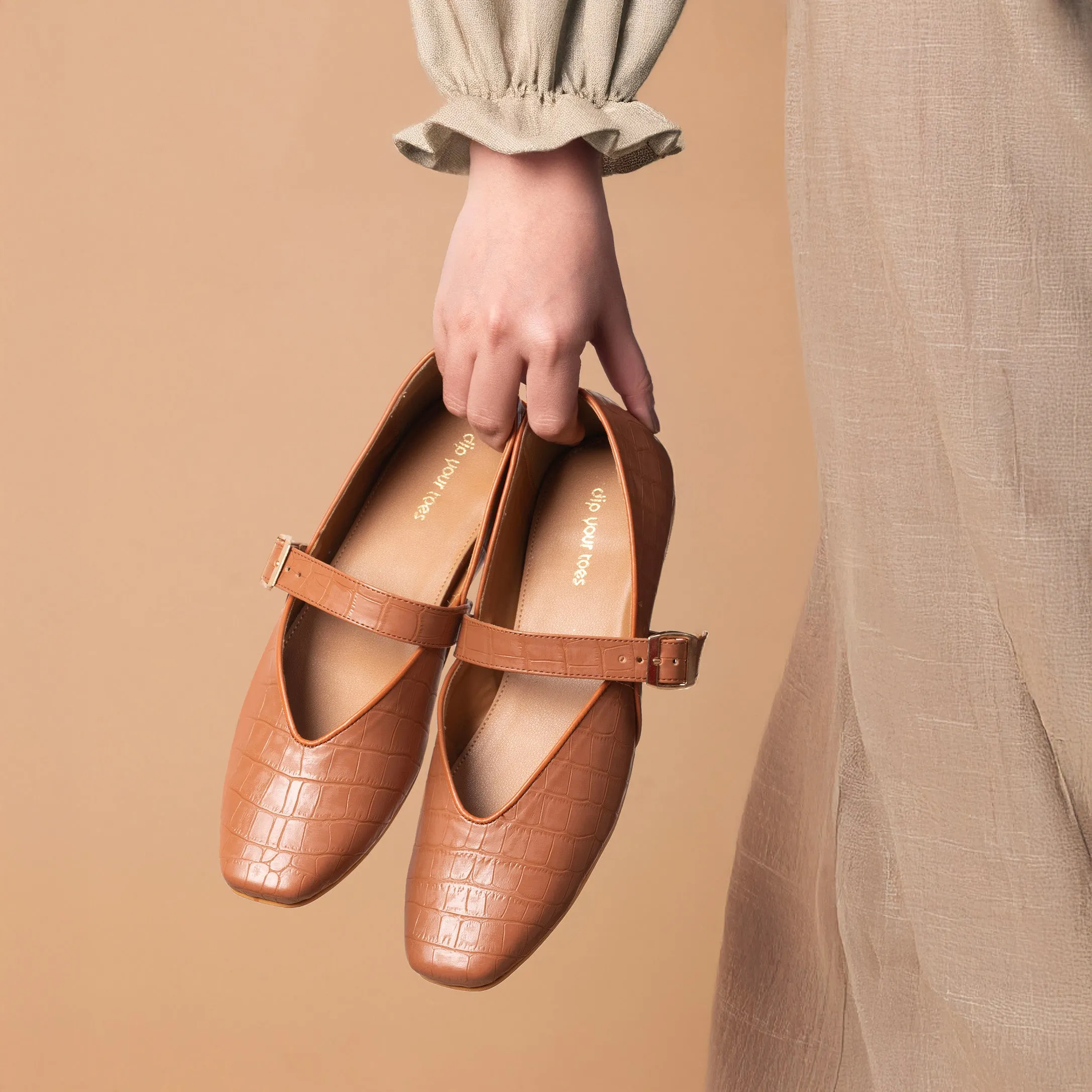 Tan textured Mary Jane Flats
