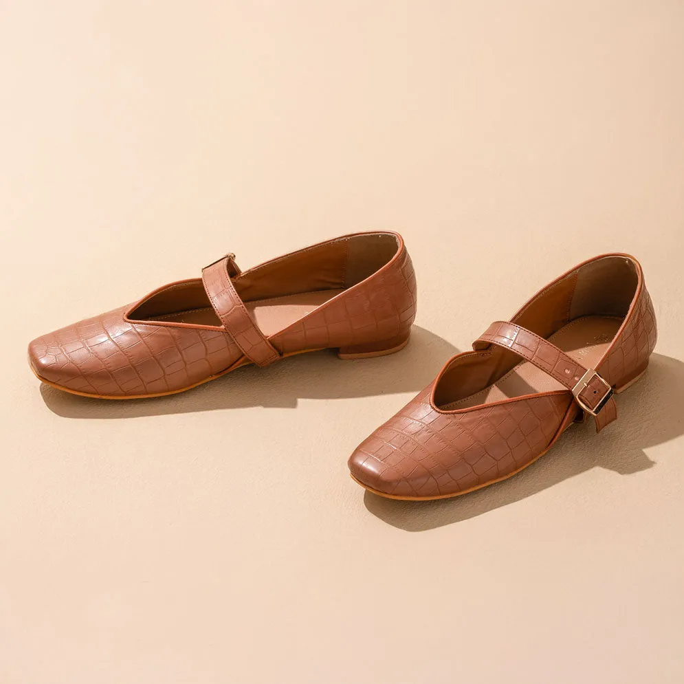 Tan textured Mary Jane Flats
