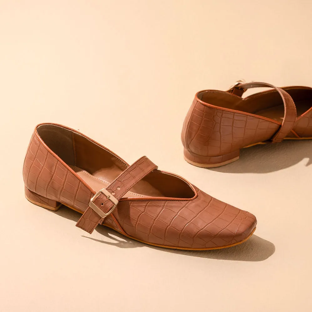 Tan textured Mary Jane Flats