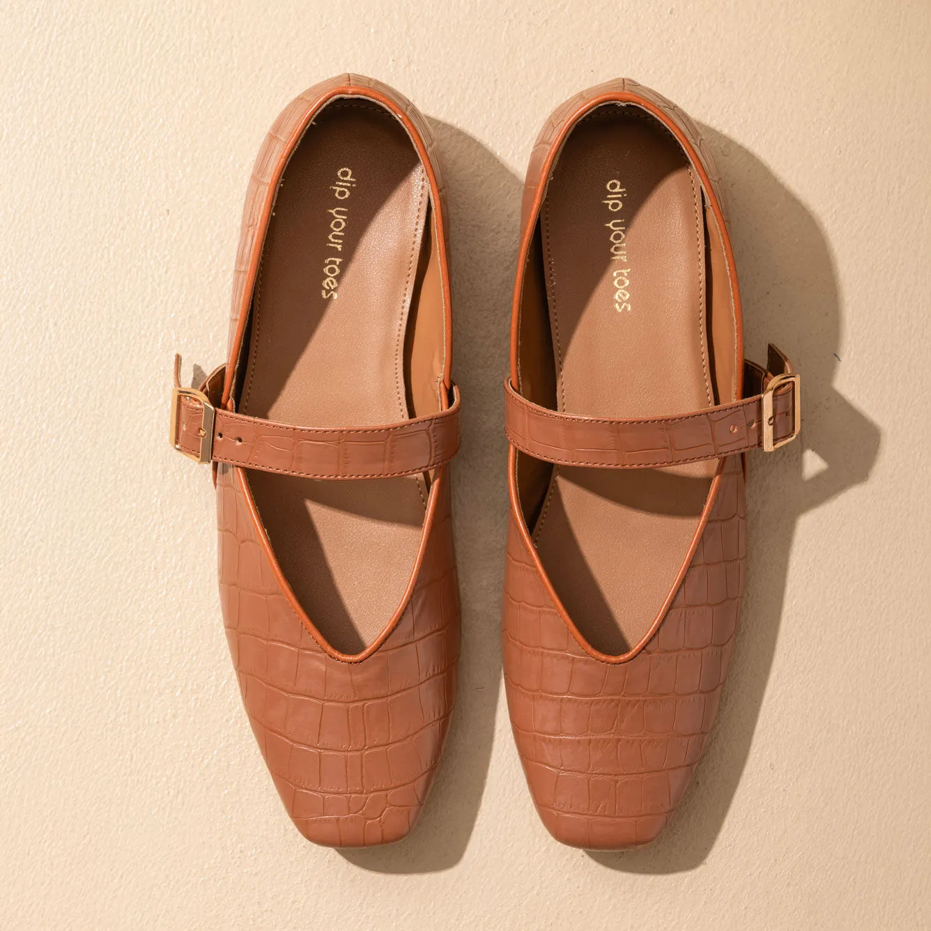 Tan textured Mary Jane Flats