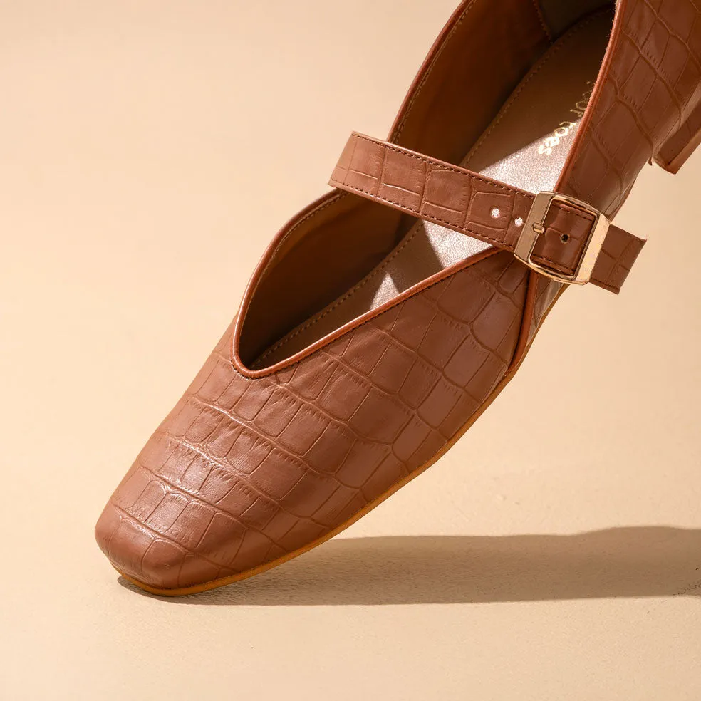 Tan textured Mary Jane Flats