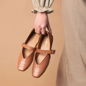 Tan textured Mary Jane Flats