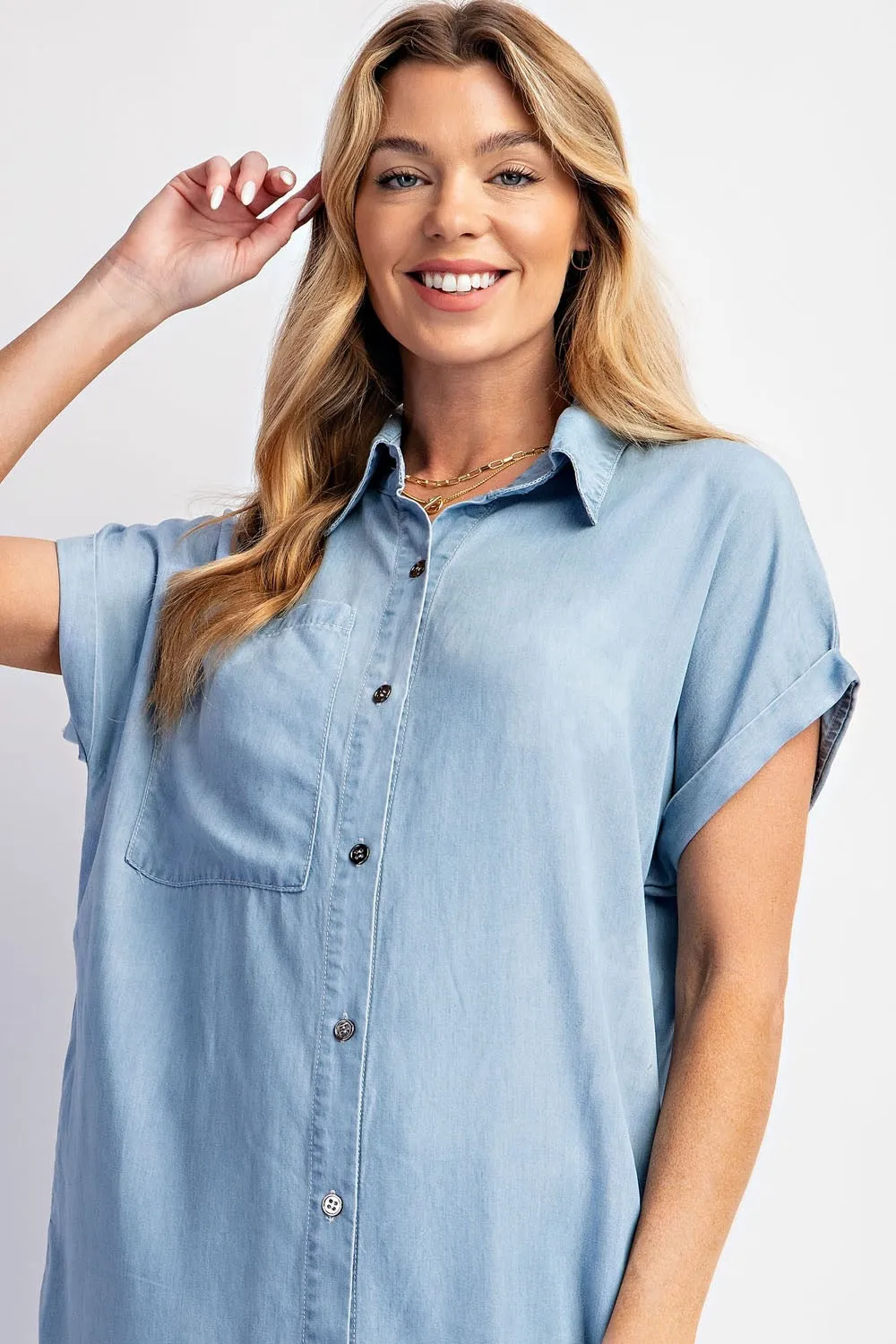 Tencel Short Sleeve Shirt Dress - Light