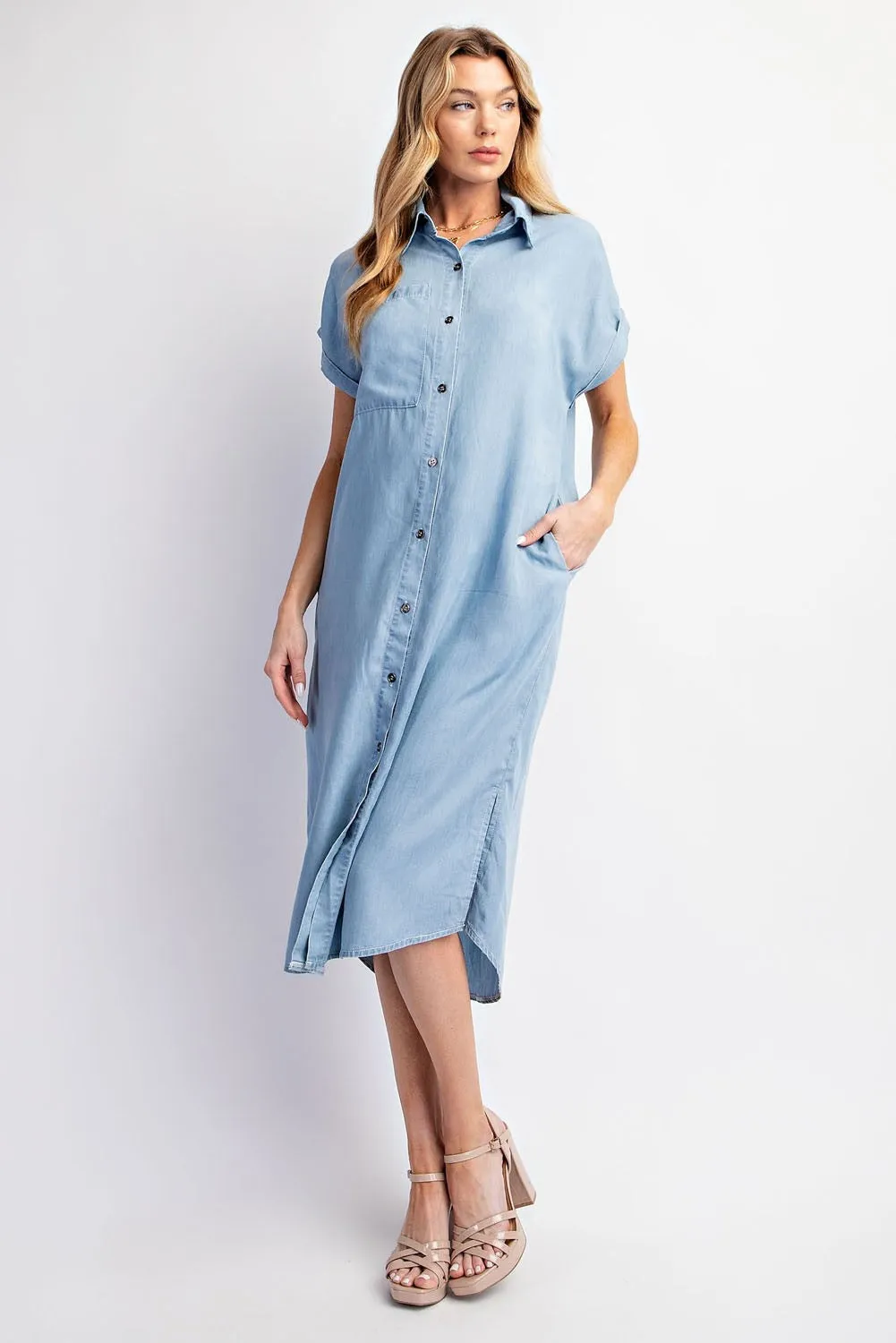 Tencel Short Sleeve Shirt Dress - Light