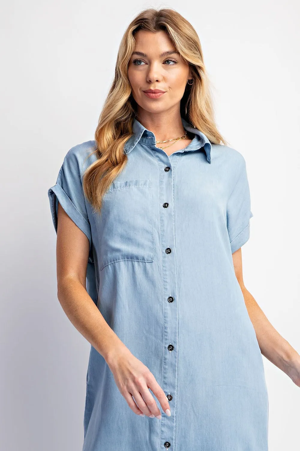 Tencel Short Sleeve Shirt Dress - Light
