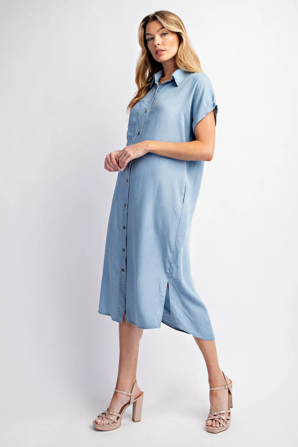 Tencel Short Sleeve Shirt Dress - Light