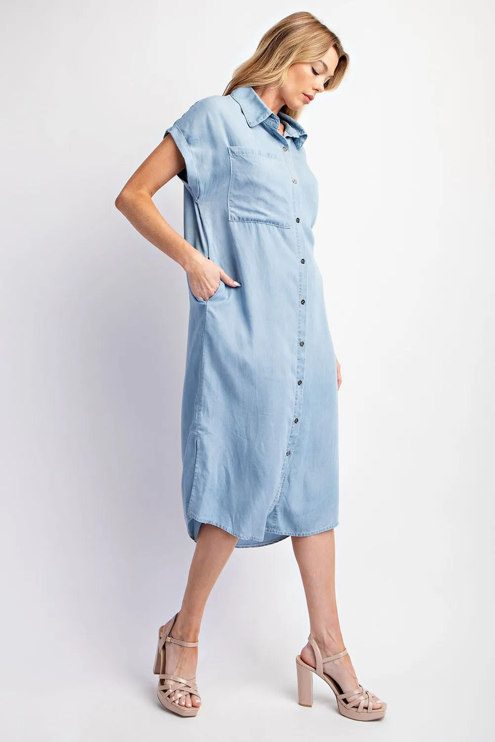 Tencel Short Sleeve Shirt Dress - Light