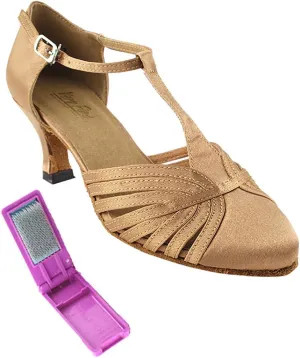 Very Fine Dance Shoes - Ladies Standard, Smooth, Waltz Ballroom Dance Shoes - 6829-2.5-inch Heel and Foldable Brush Bundle - Brown Satin - 9