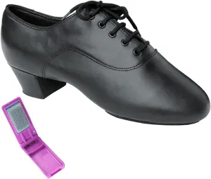 Very Fine Dance Shoes - Mens Latin, Rhythm, Waltz Ballroom Dance Shoes - S417-1.5-inch Heel and Foldable Brush Bundle - Black Leather - 8.5