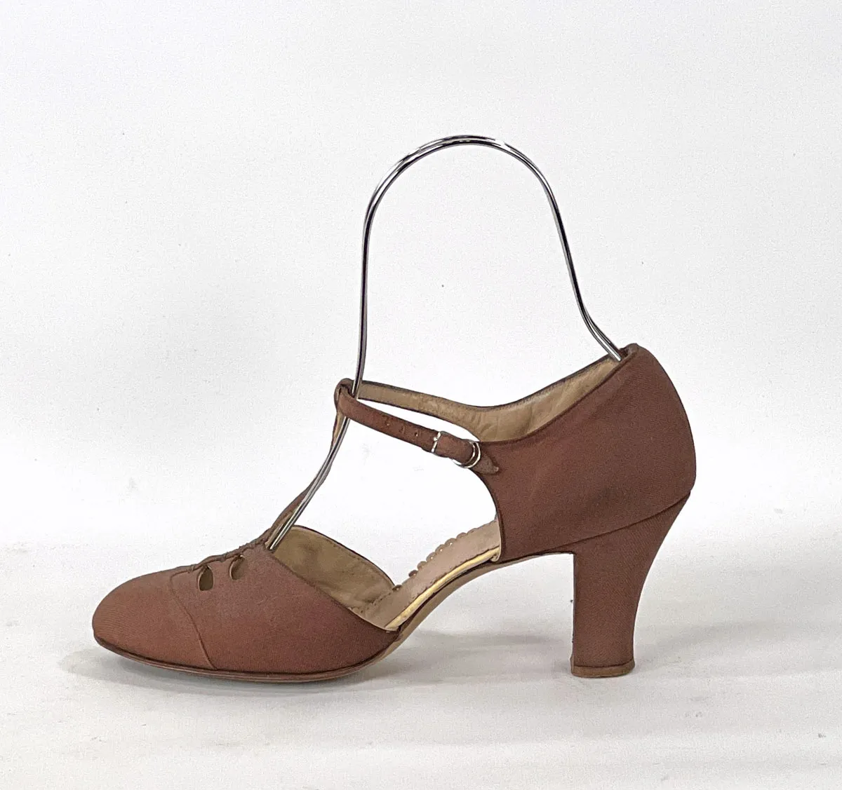 Vintage 20s T-strap Heels Strappy Daytime Flapper Shoes Brown Frederick & Nelson VFG