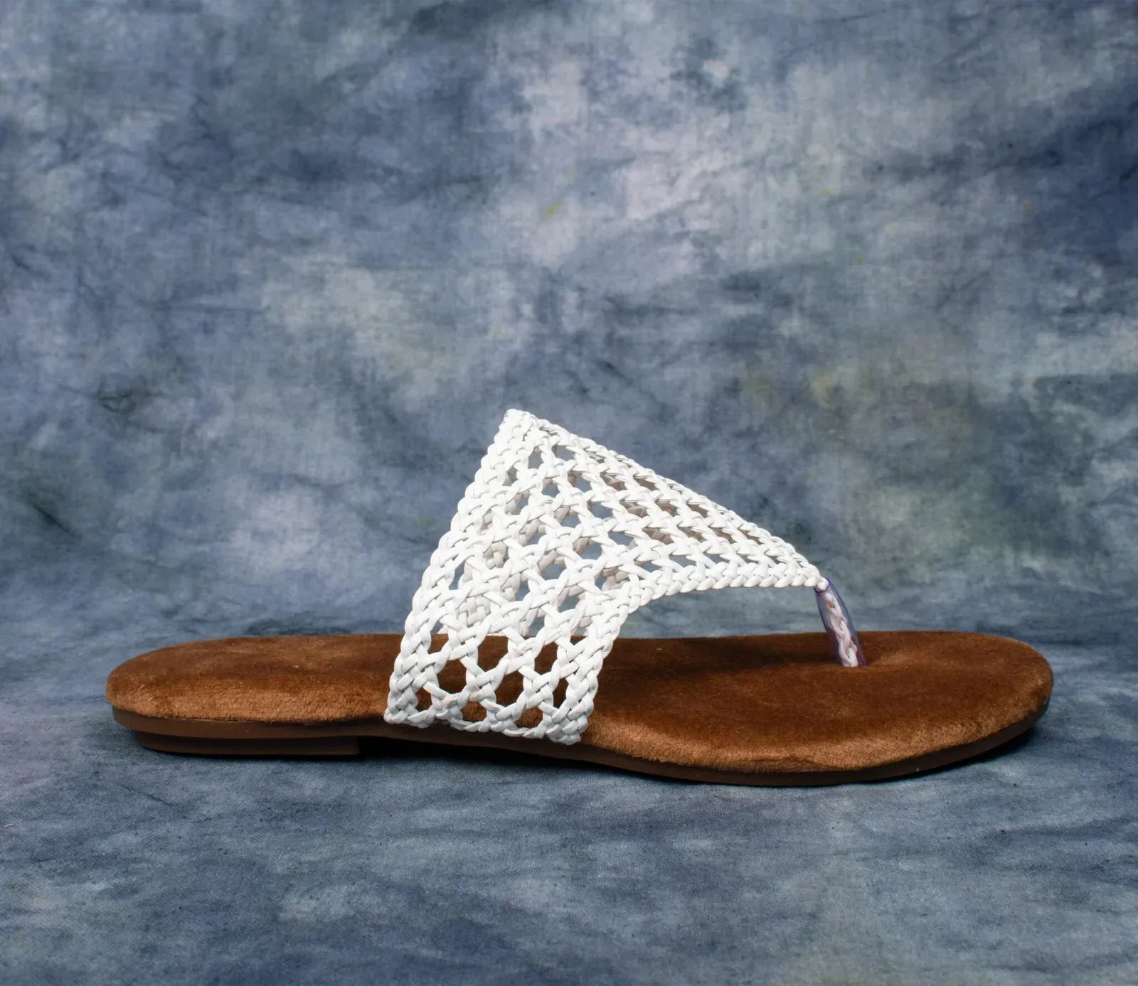 White Crochet Thong Sandals with Soft Suede Footbed
