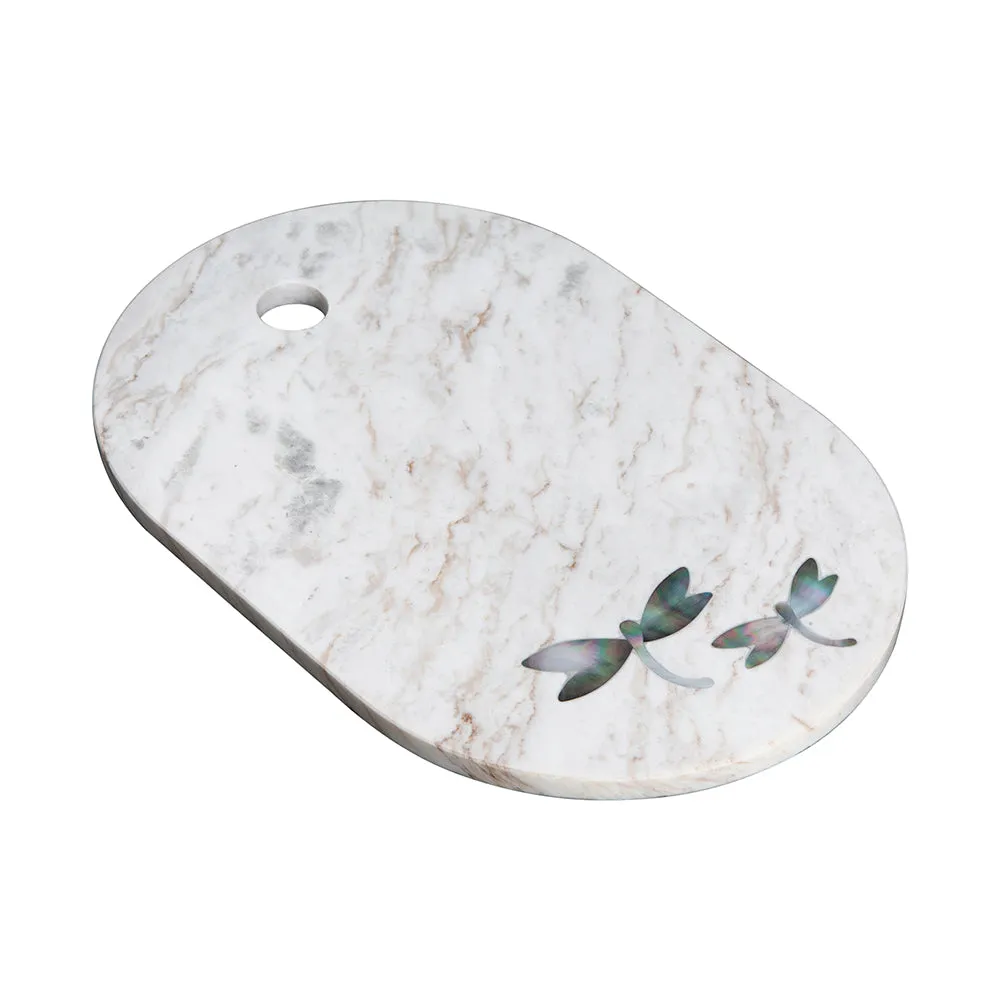 White Marble Charcuterie Board with Abalone Shell Inlay