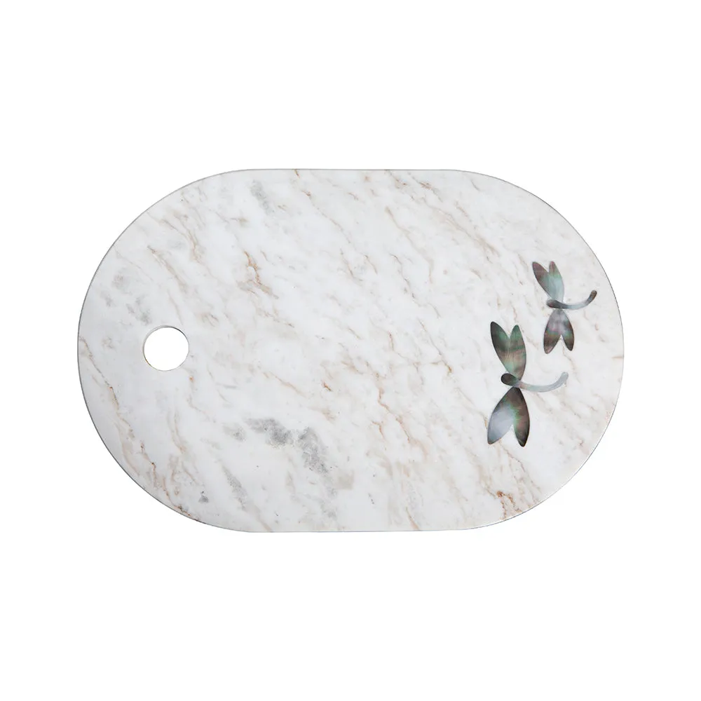 White Marble Charcuterie Board with Abalone Shell Inlay