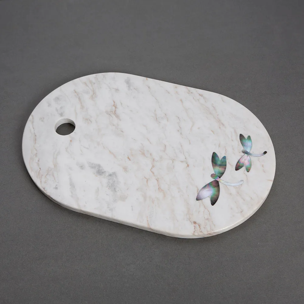 White Marble Charcuterie Board with Abalone Shell Inlay