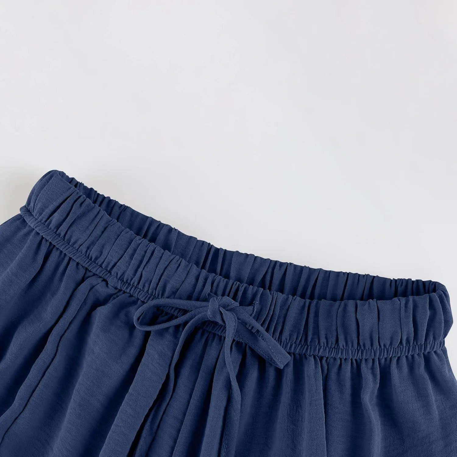 Wide Leg Pants for Women Linen High Waisted Summer Fashion Pants Drawstring Flowy with Pockets Solid Clothes Vacation