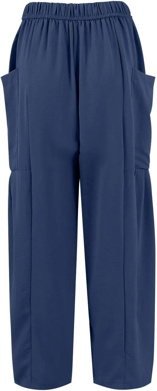 Wide Leg Pants for Women Linen High Waisted Summer Fashion Pants Drawstring Flowy with Pockets Solid Clothes Vacation