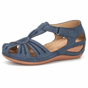 Women Non-Slip Wedges Flower Splicing Casual Comfort Adjustable Sandals