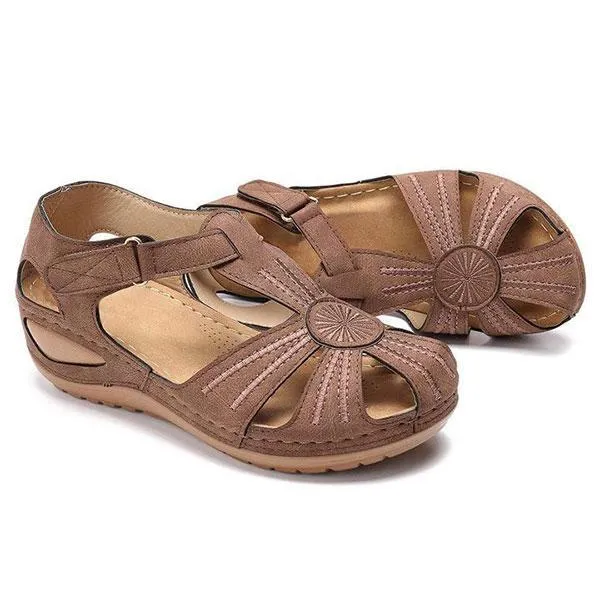 Women Non-Slip Wedges Flower Splicing Casual Comfort Adjustable Sandals