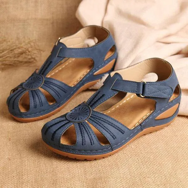 Women Non-Slip Wedges Flower Splicing Casual Comfort Adjustable Sandals