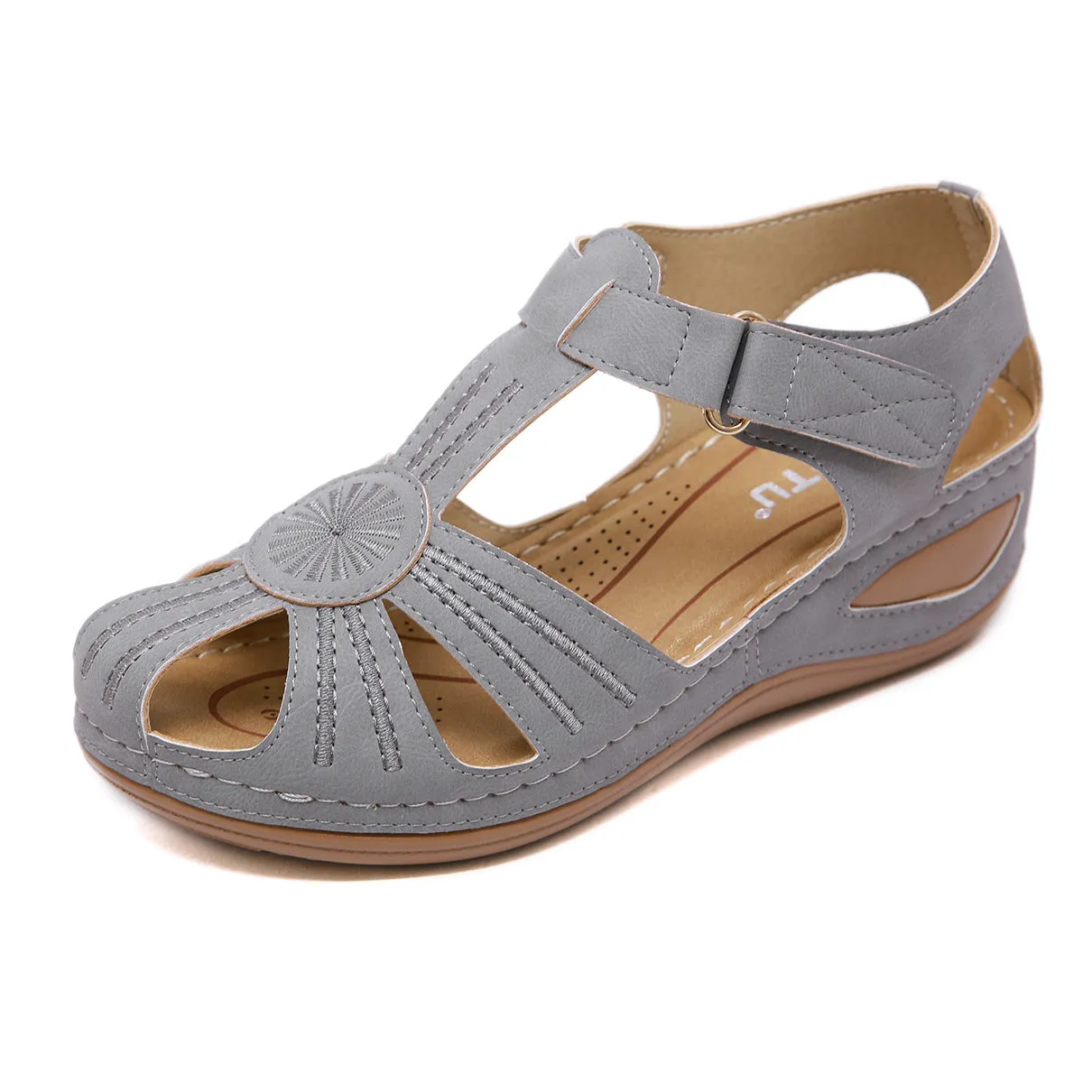 Women Non-Slip Wedges Flower Splicing Casual Comfort Adjustable Sandals