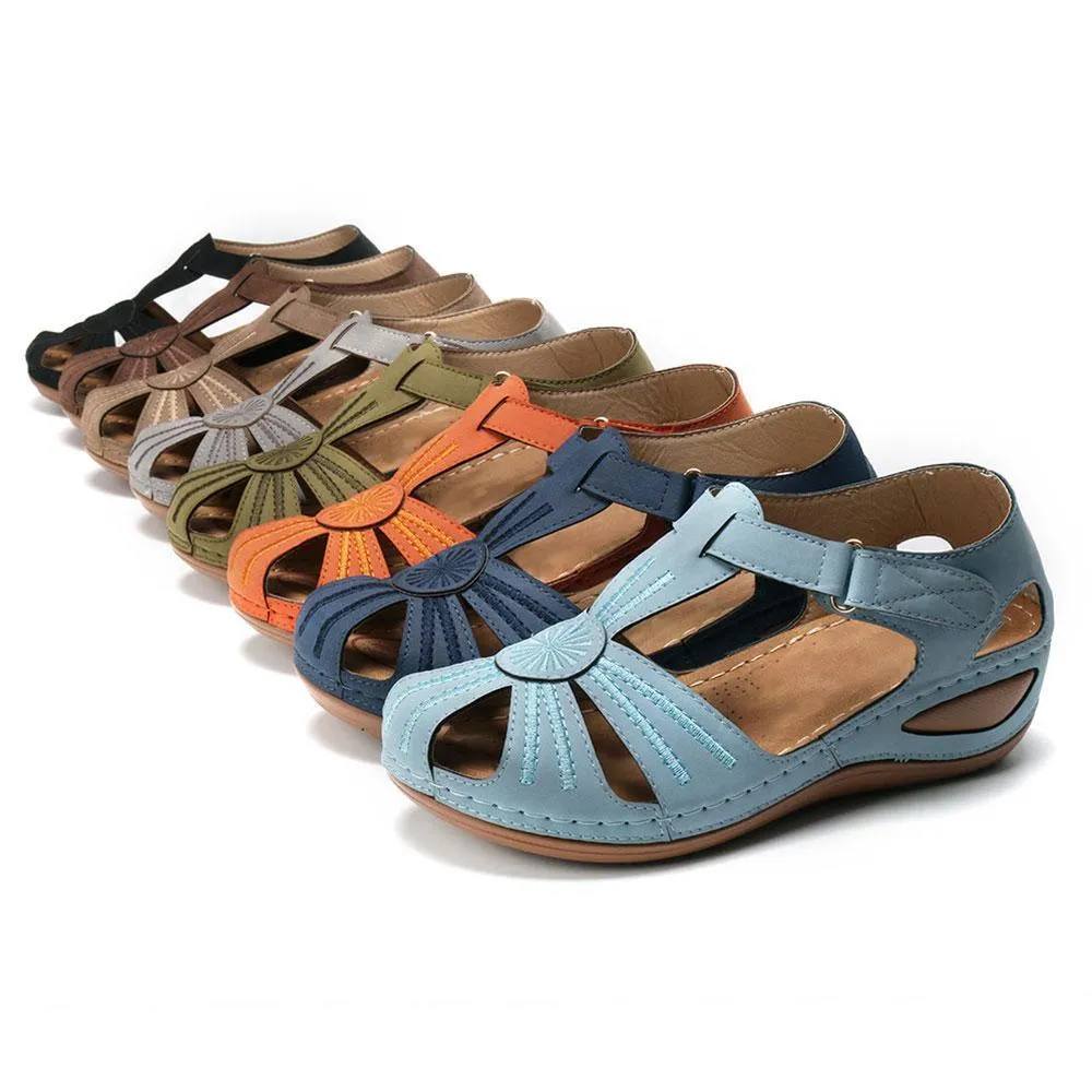 Women Non-Slip Wedges Flower Splicing Casual Comfort Adjustable Sandals