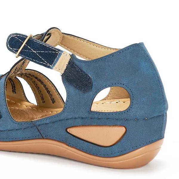 Women Non-Slip Wedges Flower Splicing Casual Comfort Adjustable Sandals
