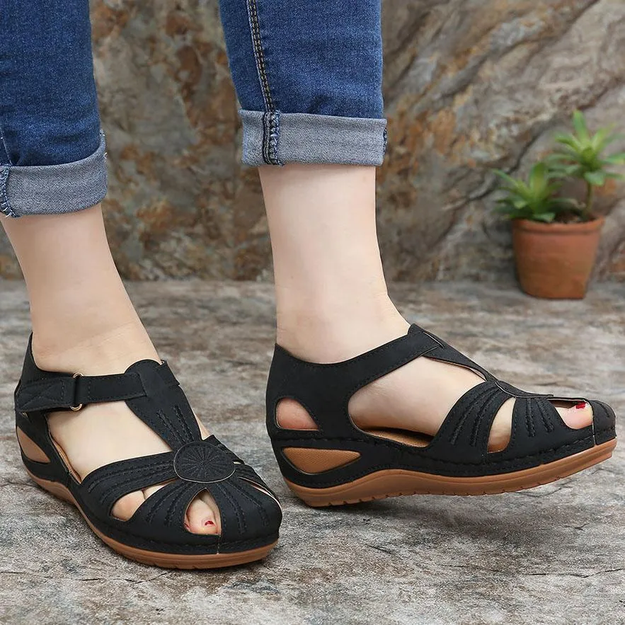 Women Non-Slip Wedges Flower Splicing Casual Comfort Adjustable Sandals