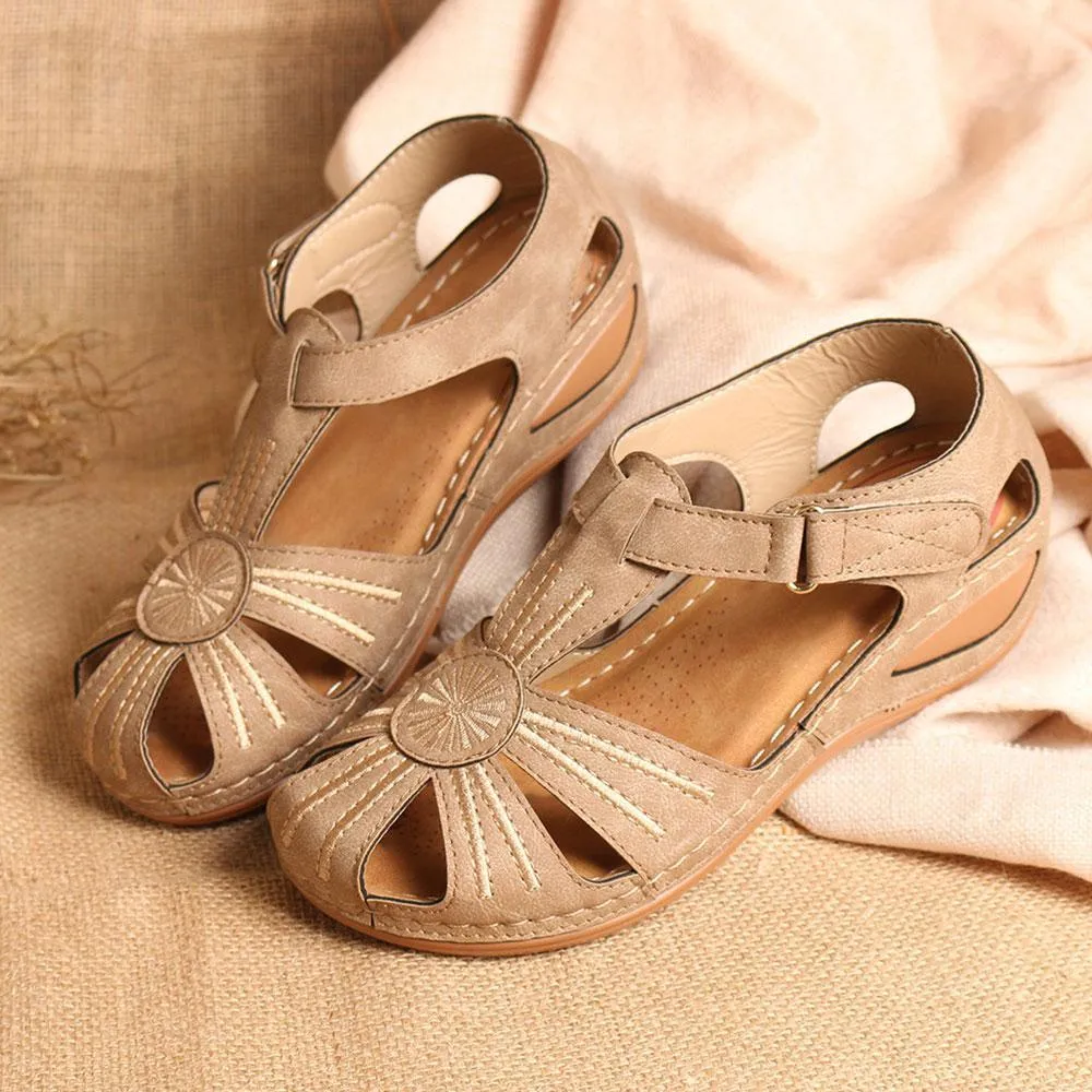 Women Non-Slip Wedges Flower Splicing Casual Comfort Adjustable Sandals