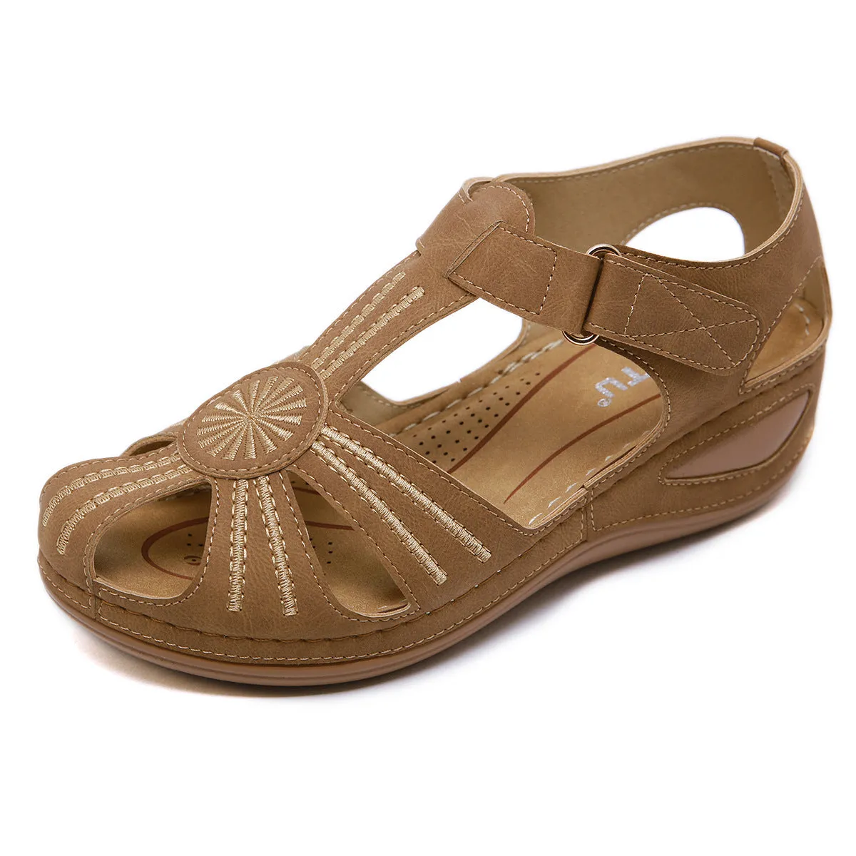 Women Non-Slip Wedges Flower Splicing Casual Comfort Adjustable Sandals