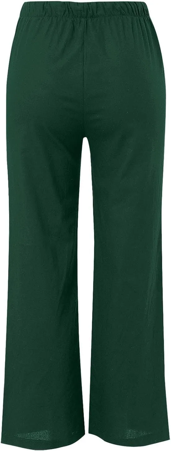 Women's 2025 Summer Linen Palazzo Pants High Waisted Flowy Wide Leg Beach Pants Palazzo Lounge Pant Trousers with Pocket