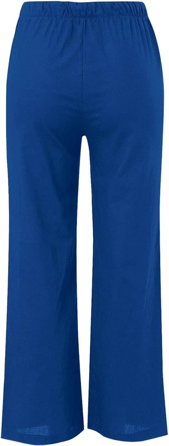 Women's 2025 Summer Linen Palazzo Pants High Waisted Flowy Wide Leg Beach Pants Palazzo Lounge Pant Trousers with Pocket